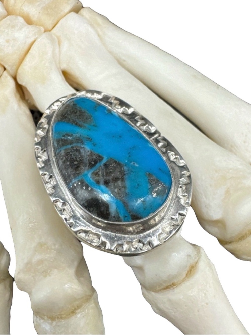 Vintage Sterling Navajo Chippewa Morenci Turquoise Johnny Chavez Ring Size 8.75